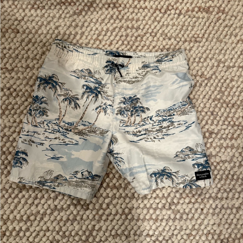 Abercrombie Blue and White Tropical Print Hybrid Swim Shorts